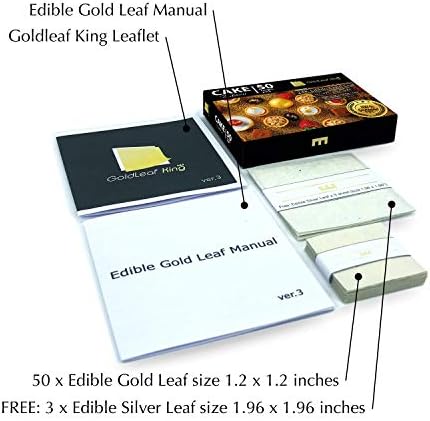 24K Goldlefking Cake Edition 50 Combo Pack | Folha de folha de ouro comestível - 50 folhas x 1,2 polegadas tamanho | Tamanho menor - uma mordida perfeita | Folha de ouro comestível para decoração de bolo - folhas de folhas de ouro comestíveis