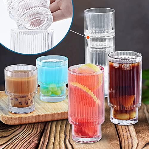 Copos de vidro de vidro de copos de drinks de YL-Esh, 4 copos de bola alta e 4 copos de pedras, copos vintage