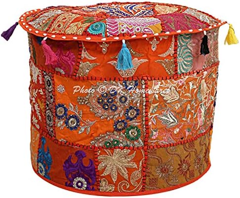 DK Homewares Indian vintage Patchwork Pouf Tampa otomana Tancos redondos laranja Decorativo Decorativo