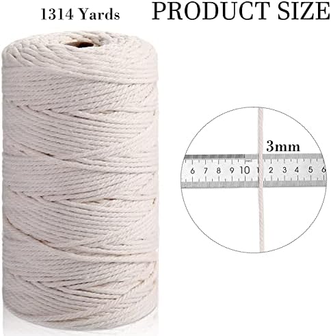 6 rolos cordas macramas 3 mm x 219 jardas de algodão natural de algodão cor de corda 3 fios Twisted Macrame