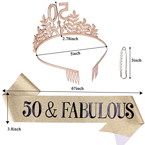 Semato 50 e fabuloso Kit de Coroa de Aniversário e Sash- Presentes de 50º Aniversário para Mulheres,