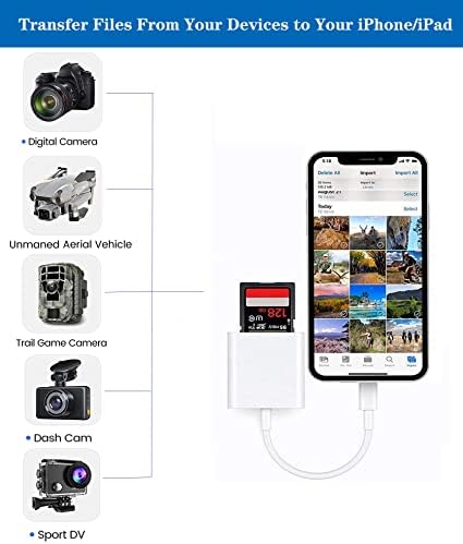Apple Lightning to SD Card Camer Reader, Adaptador de cartão de memória da câmera SD da trilha para iPhone 14/13/11/11/xs/xr/x/8/7/ipad,