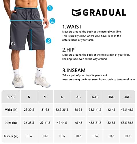 G gradual shorts de basquete masculino com bolsos com zíperas leves de 11 de 11 de comprimento para homens