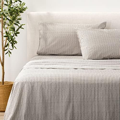 Nate Home por Nate Berkus 200tc 4 peças de algodão Percale Printed Stripe Sheet Set | Bedding fresco e