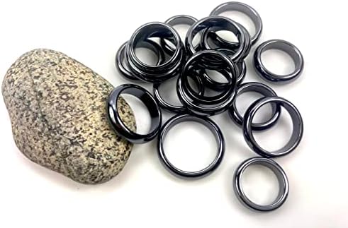 Anéis redondos de hematita genuína definir anel de energia negativo anel de hematita de pedra de pedra meninas homens homens meninos - 20 anéis, tamanho da variedade