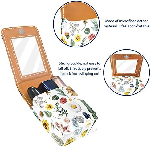 Caixa de batom de maquiagem para padrões de girassol em padrão floral Organizador de batom portátil com espelho Ladies Mini Makeup Bag leva até 3 batom