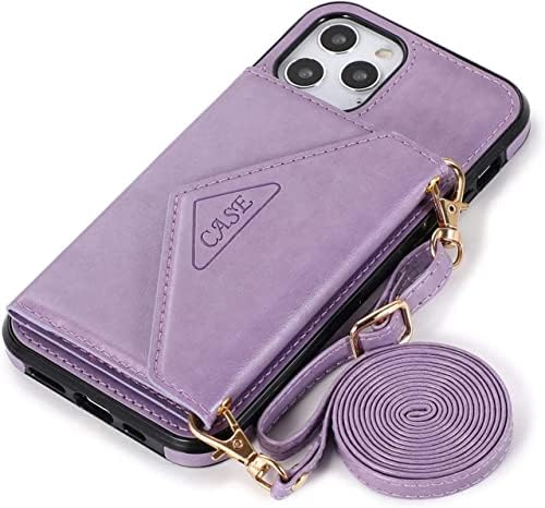 Caixa de cordão DJDLFA Compatível com iPhone 12/12 Pro 6.1 , estojo de proteção de proteção de couro PU Premium