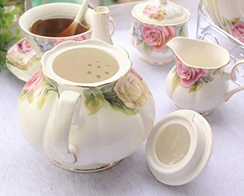 China óssea européia, colorido de chá de porcelana de porcelana estampada em flor com tampa e pires, o suporte
