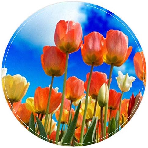 Heoeh Blue Sky Beauty Tulip, capacho sem deslizamento de 15,7 de tapete de tapete redondo tapetes