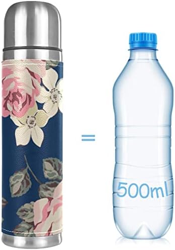 Garrafa de água isolada, garrafa térmica para bebidas quentes, flores rosa, garrafa de água de aço inoxidável