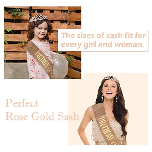 Coroa de aniversário e faixa para mulheres tiaras de ouro rosa e rainha de aniversário Sash para mulheres, decorações
