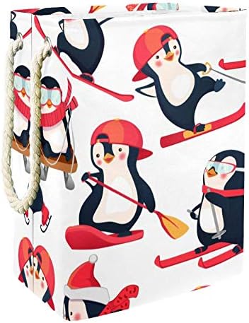Penguins Esqui animais fofos Esportes de inverno Organizador cesto de cesta dobrável Lavanderia cesto de balde