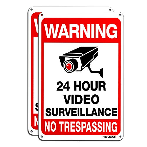 HisVision Video Videoveillance Sign 2-Pack, sem invasão de aviso de alerta refletivo de metal, UV protegido