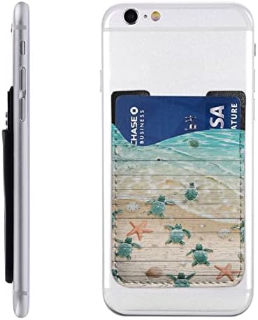 Sea Turtle Starfish Phone Card Titular PU Coloque de couro Caixa Case Bolsa 3M Mangas adesivas para todos os smartphones