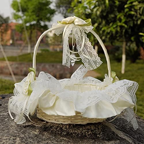 2pcs cesto de menina de flores brancas para casamento cestas de flores de casamento com alça dobrável Rosas