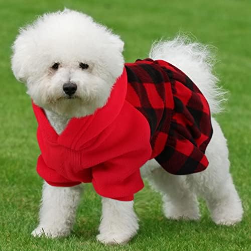 Vestidos de capuz para cachorro de lã de serra, roupas de inverno de cachorro xadrez clássico com ar-ring,