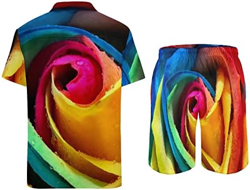 Colorido Rainbow Nature Rose Men 2pcs Hawaiian Set Button-Down Logo Fit Tees Shirts Beach Pants Tracksuit