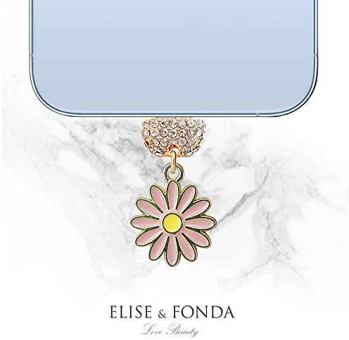 Elise & Fonda CP457 Porta de carregamento USB Crystal Anti Poeira Plugue Little Daisy Phone Charm