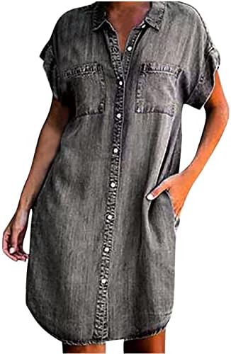 Vestido de camisa feminina moda moda imitação sólida botão de jea