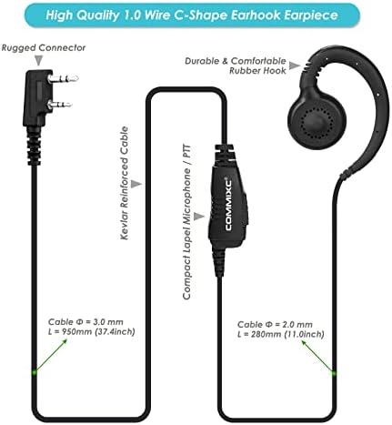 Commixc 2-Pack Walkie Talkie Earpices, 3,5 mm/2,5 mm de 2 pinos de 2 pinos de fone de ouvido com PTT MIC