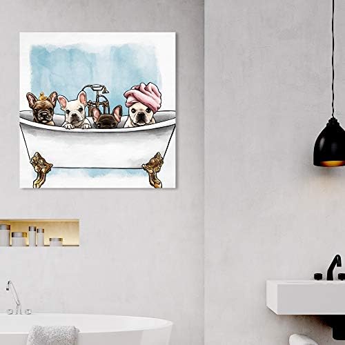 The Oliver Gal Artist Co. Animals Wall Art Canvas Frenchies in the Tub 'Dogs and Puppies Home Décor,
