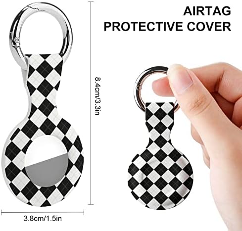 Caixa de silicone impressa em preto e branco para airtags com o chaveiro de proteção contra tags de tag