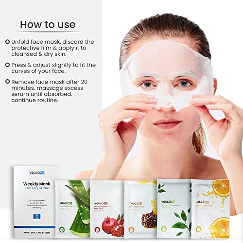 Youcomx Facial Sheet Mask10 Combo | Tratamento semanal de máscara definida para antienvelhecimento,