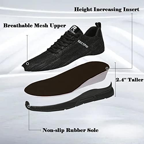 Recyphi Men's Invisible Alight Adicionando Sapatos Elevador Tênis de malha de malha respirável