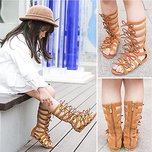 Ubella meninas zíper Bowknot Strappy Knee-Alter Gladiator Sandals Comfort Flat Zip Up Boots Sapatos