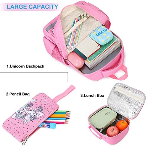 Mochila Soekidy Unicorn para garotas Backpacks Bookbags de criança com bolsa de lápis de lancheira