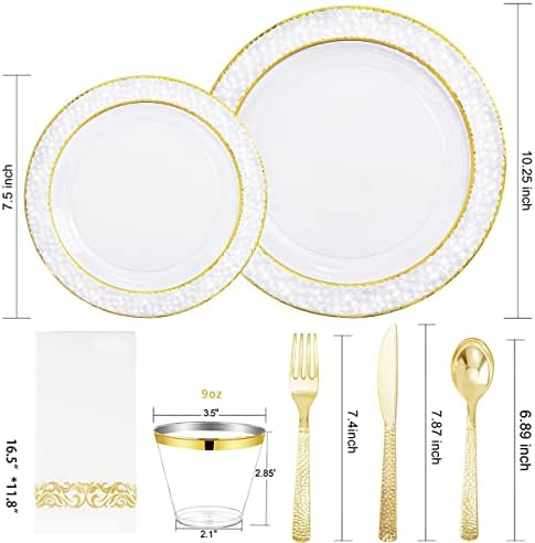 Plote 350pcs Placas de ouro transparentes e placas de plástico de ouro transparente - incluem 50 pratos,
