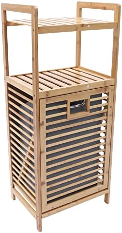 Lavanderia cesto de lavanderia cesto de roupas de bambu de bambu com prateleira e revestimento