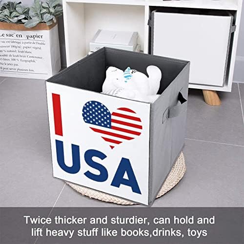 Eu amo os caixas de armazenamento de bandeira dos EUA organizadores de tecidos dobráveis ​​com alças de roupas de manobra de bola de livros para prateleiras closet 10.6