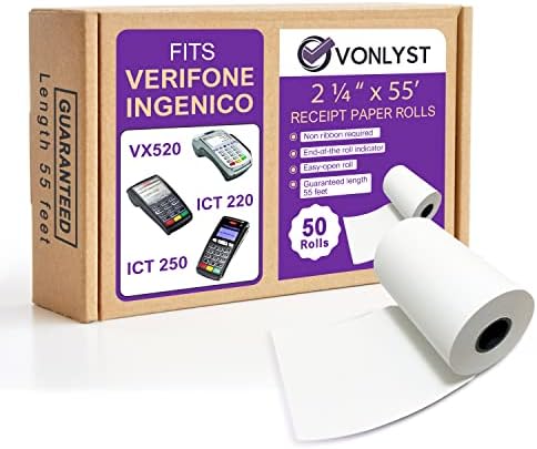 Rolo de papel térmico de Vonlyst 2 1/4 x 55 para Verifone VX520 Ingenico ICT220 ICT250 FD400