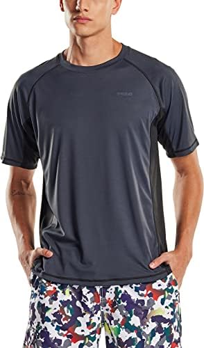 Camisetas de natação de Rashguard masculino de TSLA, UPF 50+ Camisa de manga curta de ajuste solto, UV Cool Dry