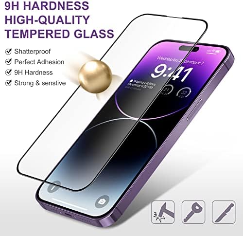 Hurgoer Compatível com protetores de tela de tela do iPhone 14 Pro 6,1 polegadas, 9H de vidro de temperamento