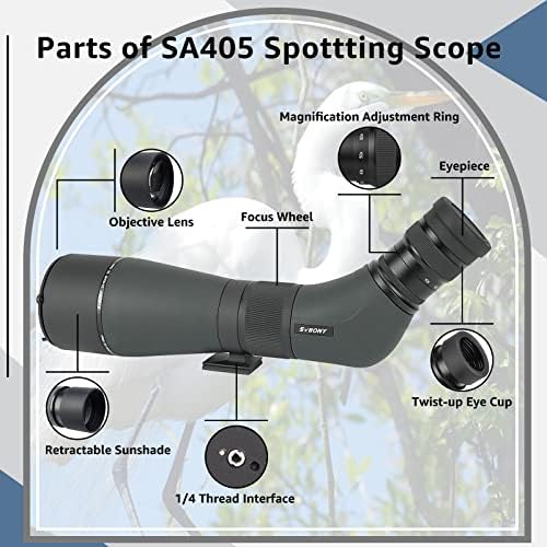SVBONY SA405 20-60X85 Spotting Scopes, ED Glass Long Range Spotter Scope, escopo de ponto de 45 graus para observação de pássaros fotografia natureza visualização, compatível com SC001 WiFi Spotting Scope Camera