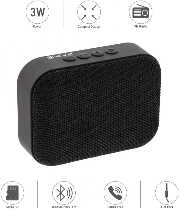 Tellur Callisto Portable Bluetooth Alto, design de tecido ultra compacto, alto-falante de rádio portátil FM,