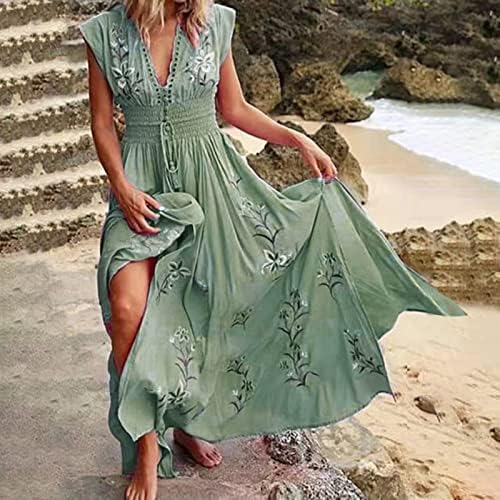 Vestidos de verão femininos de Huankd 2023 Vestidos de vestido de manga curta sexy com estampa de praia francesa