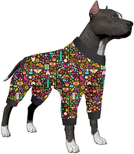 Pijama de cão de Lovinpet Post Surgery - PJs de cachorro de cobertura completa com acabamento preto, estampa de