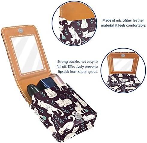 Mini estojo de batom com espelho para bolsa, organização de suporte de caixa portátil de gatos fofos