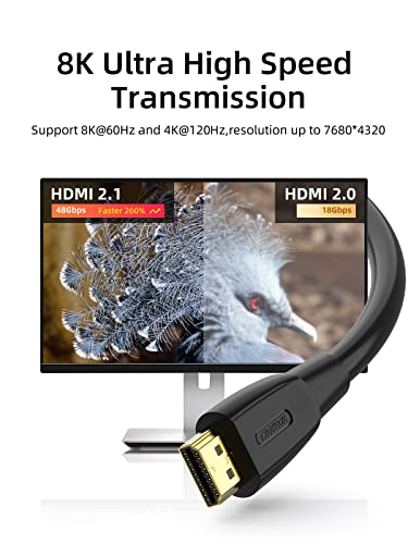 TXDYKDK 8K CABOS HDMI 2.1, 480 Gbps Cordão PVC de alta velocidade, HDCP 2.2 e 2.3, EARC, HDR10, HDR dinâmico, monitor de laptop, Dolby Atmos, compatível com Roku TV/HDTV/PS5/Blu-ray