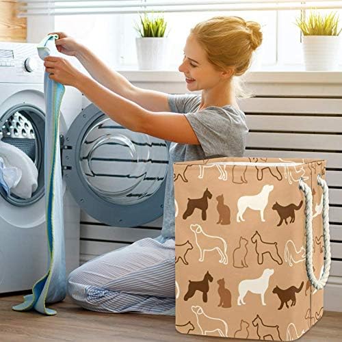 DJROW Tester para o quarto Funny Cat and Dog Silhuettes de lavanderia dobrável com alças Roupas dobráveis