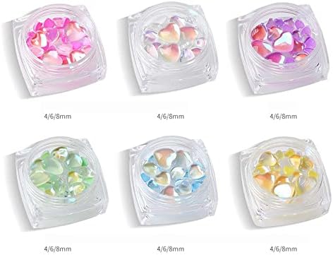 1 caixa de jóias de unhas em forma de coração Stones coloridas de colorido de diamante plano decoração