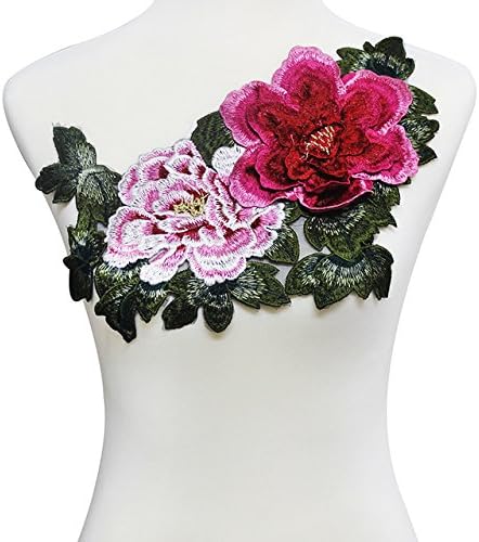 RECURSOS HOUSE 3D Big Peony Flower Applique Bordado Aplique decote Lace Pacthes Fabric Decorado Costura para vestir