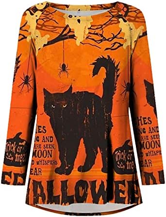Ladies Blouse Fall Summer 2023 Roupas Trendy Cotton Crewneck Férias gráficas Halloween Top Tshirt para senhoras