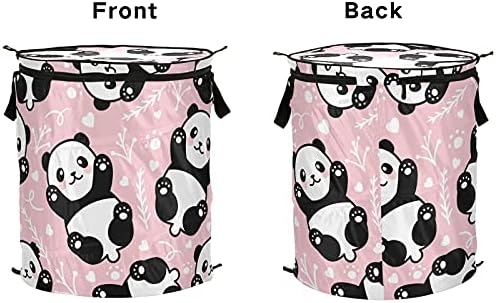 Cute desenho animado panda pop up lavanderia cesto com tampa dobrável cesto de armazenamento saco de lavanderia