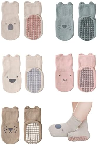 Meias de Grip de Baby, de bebê suxgumoe, 5 pares de meias de desenho animado de animais bonitos meias