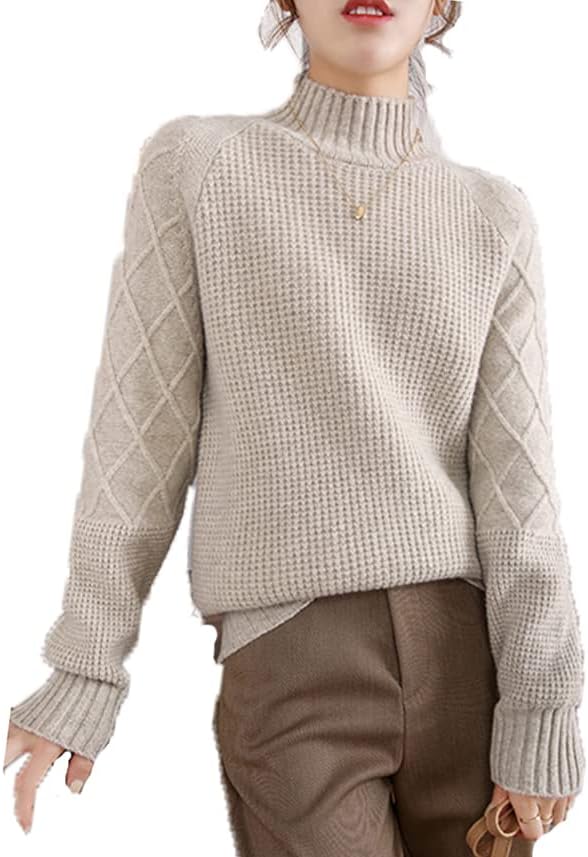 Cashmere de caxemira de meio-altura feminino calor de inverno e suéter de lã de pulôver macio
