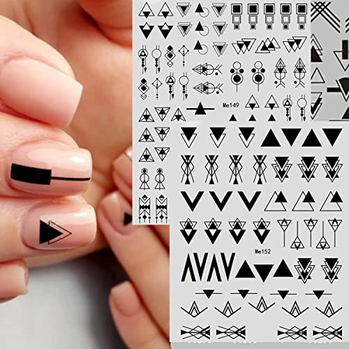 12 folhas de adesivos geométricos de arte de unhas decalques autoadesivos pegatinas uñas preto branco